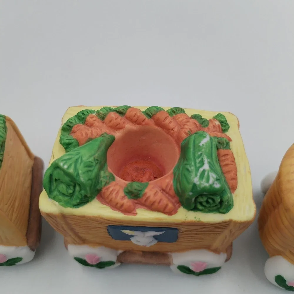 Vintage Dayton Hudson Easter Bunny Train Candle Holders Ceramic Pastel Set of 4‎